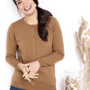 Cardigan femme en cachemire beige cuivre