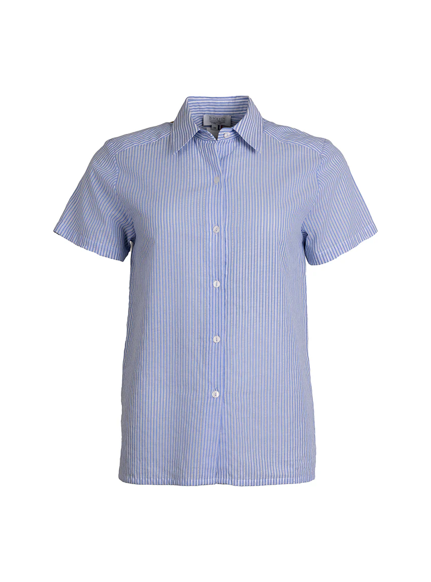 Chemisier en coton rayé bleu jean – Image 9