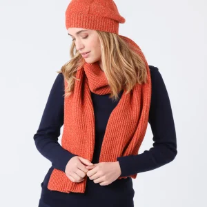 Béret femme en laine lambswool orange mouline