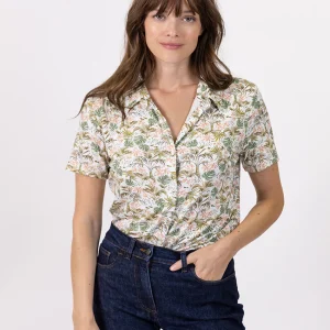 Chemisier à fleurs femme en maille vert feuillage