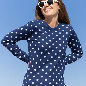 Pull femme à pois en coton bleu marine