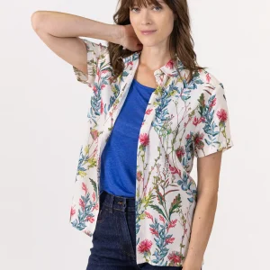 Chemisier femme en viscose imprimé herbier bleu