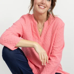 Chemisier femme en coton rose corail