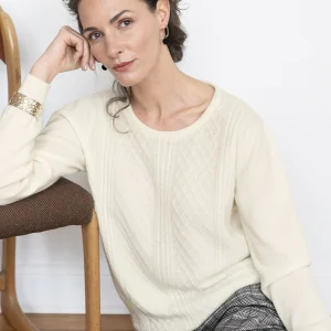 Pull femme cachemire et laine blanc crème