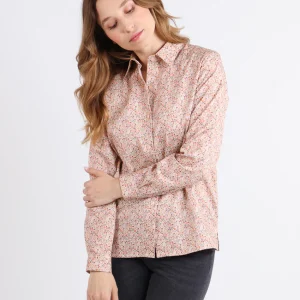 Chemisier femme coton orange à fleurs