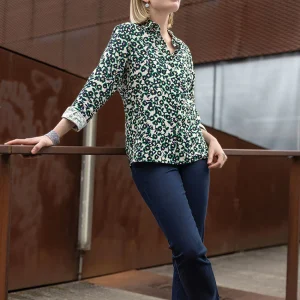 Chemisier femme coton imprimé vert