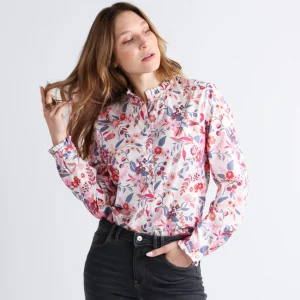 Chemisier femme liberty fleuri rose
