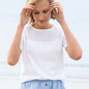 Pull femme ajouré coton blanc