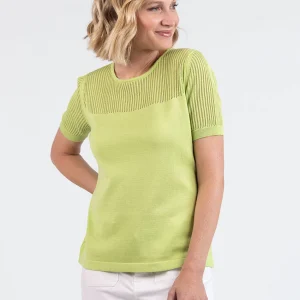 Pull femme ajouré coton vert anis