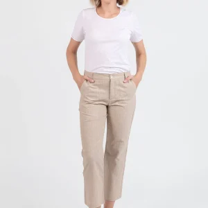 Pantalon rayé beige 7/8ème femme