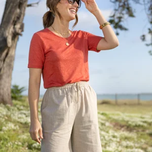 Bermuda femme en coton et lin beige