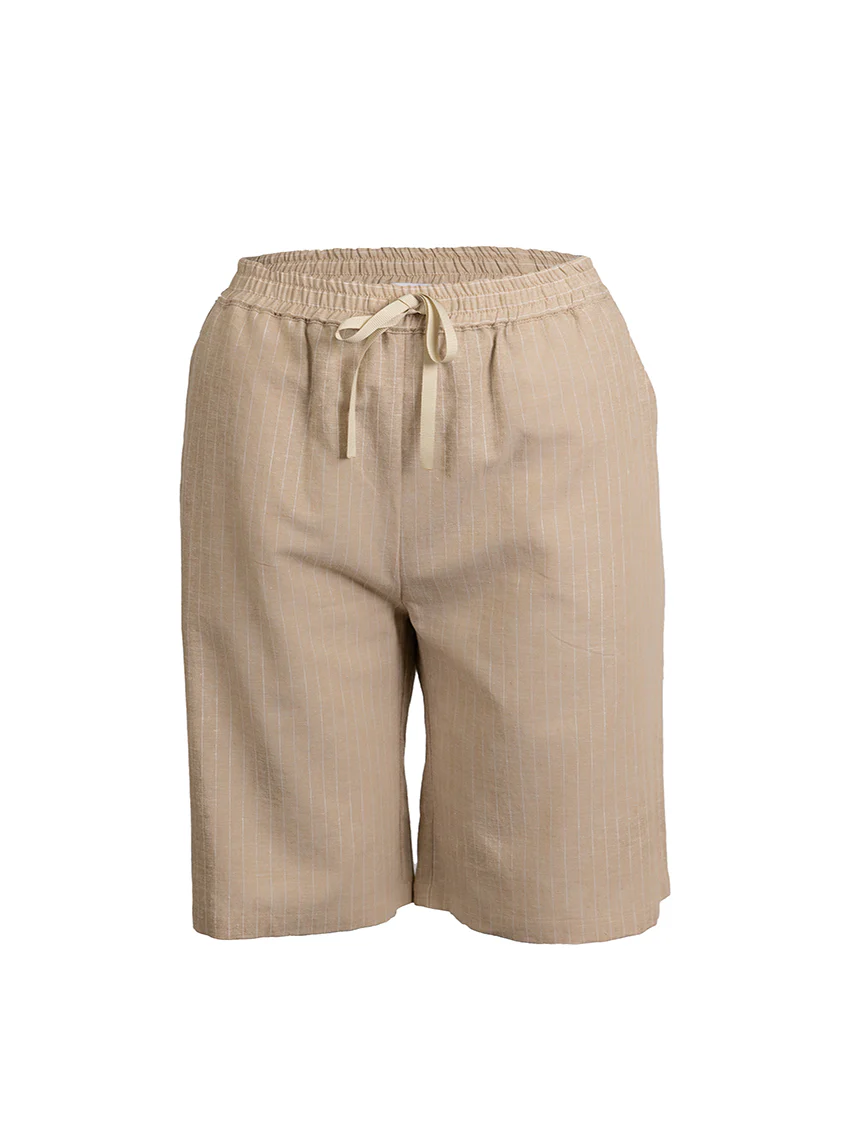 Bermuda femme en coton et lin beige – Image 6