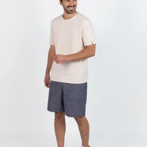 Bermuda homme en lin et coton bleu jean