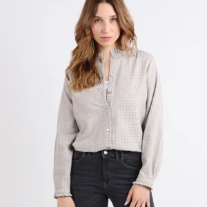 Chemisier femme à carreaux gris en coton