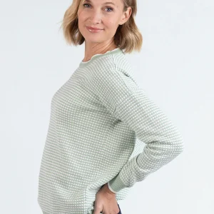 Pull femme bicolore en coton vert amande
