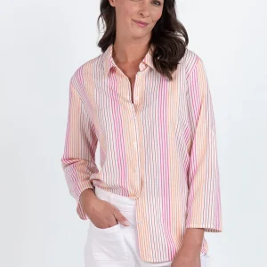 Chemisier femme rayé rose en viscose & coton