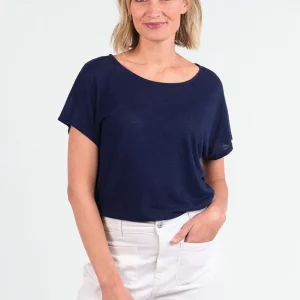 Top femme fluide en lin bleu marine
