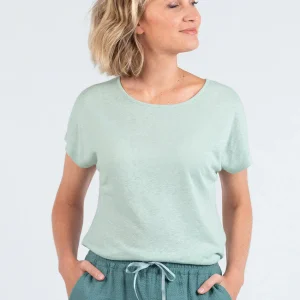 Top femme fluide en lin vert d'eau