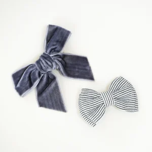 Duo de barrettes noeud rayé et velours